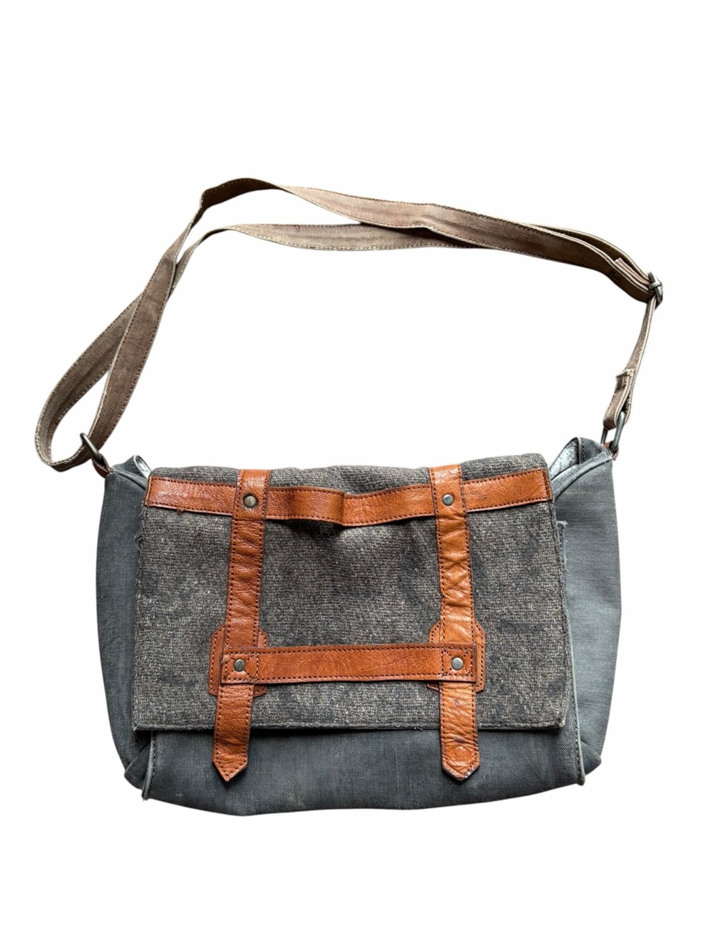 MONA B Upcycled Materials Leather Canvas Messenger Bag Crossbody Western